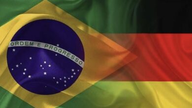 Foto com as bandeiras do Brasil e Alemanha se sobrepondo