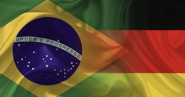 Foto com as bandeiras do Brasil e Alemanha se sobrepondo