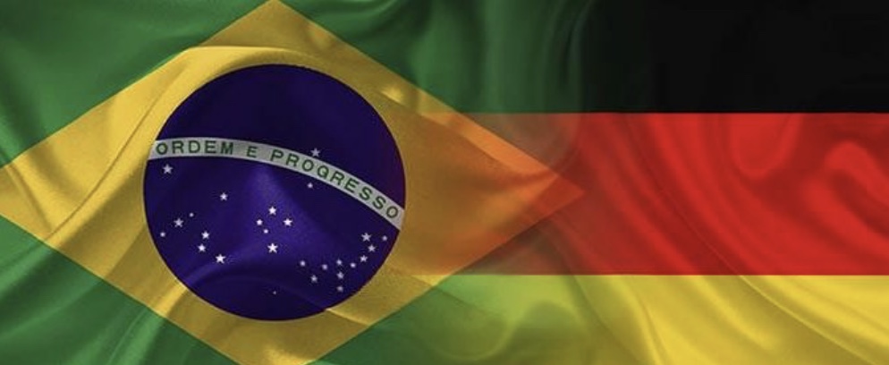Foto com as bandeiras do Brasil e Alemanha se sobrepondo