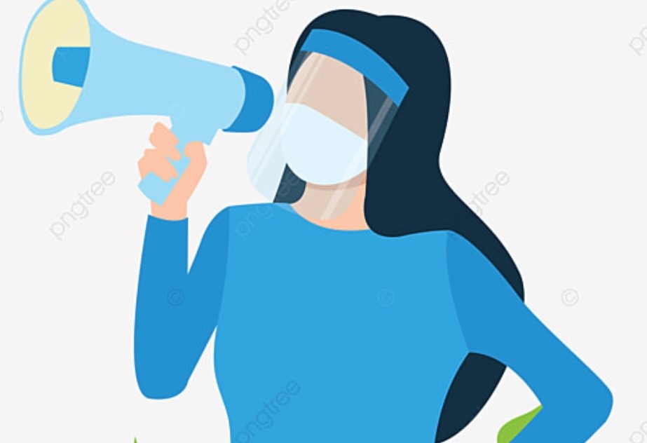 moça máscara com megafone